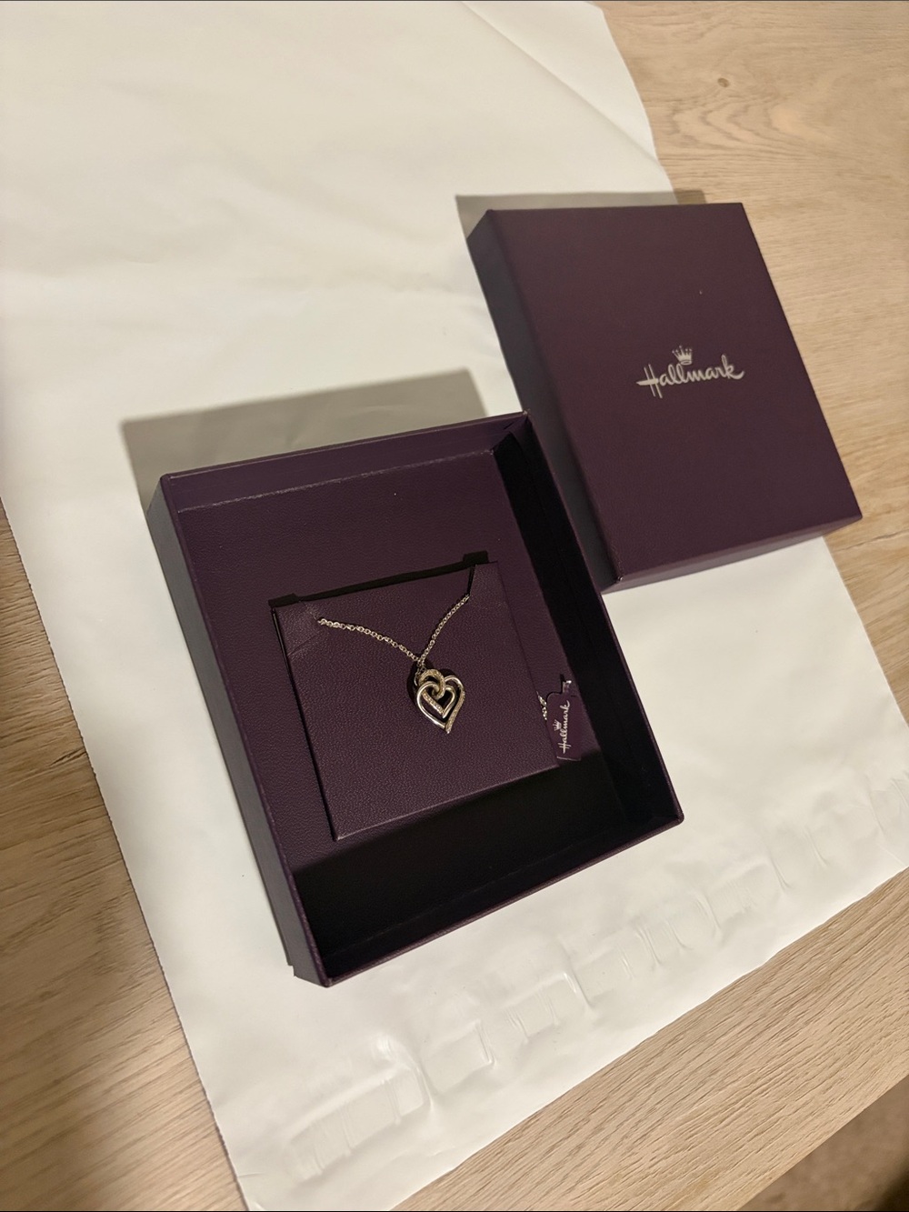 Hallmark Silver Double Heart Pendant Necklace with Chain